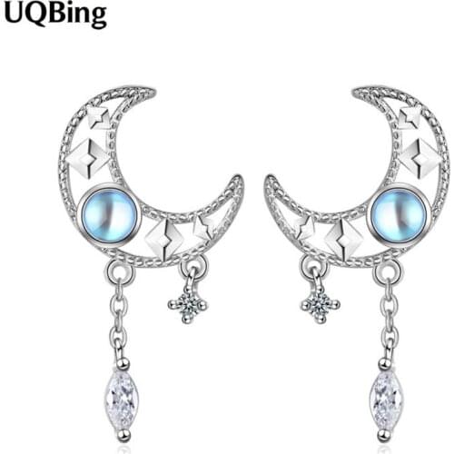 925 Sterling Silver Colorful Hollow Moon Tassel Stud Earrings For Women Gifts Jewelry Wholesale