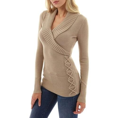 New Arrival Sweater Mujer Autumn Winter V Neck Sweater Women Pullover Knitted Criss Cross Office Women Sweaters and Pullovers