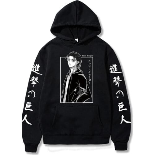 Attack on Titan Hoodie Anime Eren Jaeger Graphic Hoodie Pullovers Tops Loose Long Sleeves Men Women Sweatshirt Hoody