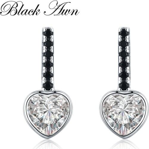 2021 New Romantic 925 Sterling Silver Heart Black Spinel Heart Engagement Earrings for Women Fine Jewelry Bijoux I045