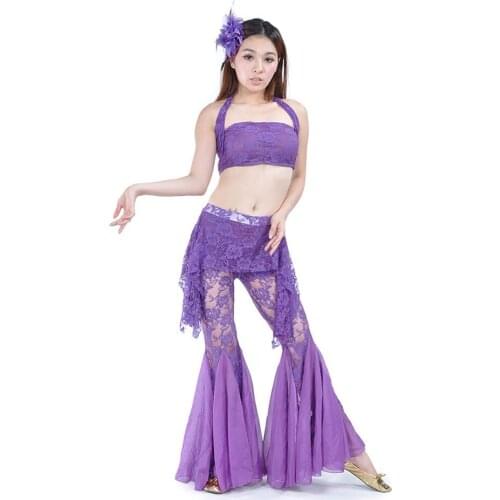 2021 New 10# Belly Dance Dress Women Lace Design Tops Loose Lotus Pants Latin Dance Dress Performance Modern Dancing Dress