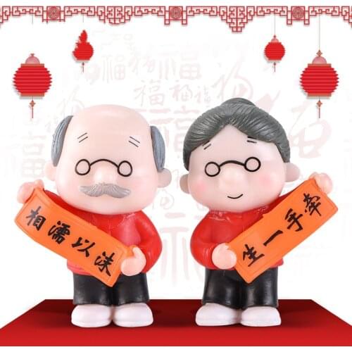 ZOCDOU 2 Pieces Couplets Grandma Grandpa Lucky Blessing Couple Ornament Small Statue Little Figurine Crafts Home Decoration