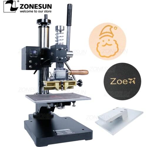 ZONESUN Heat Press Machine Custom Logo Brass Mold Letter Paper Box Leather Plastic Embossing Bronzing Hot Foil Stamping Machine