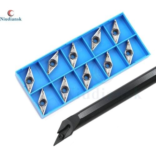 10pcs VCGT1604 Carbide Inserts CNC Lathe Tool+1pc S20R-SVJCR16 S25S-SVJCR16 Inner Hole Turning Tool Holder SVJCL Arbor Lathe Set