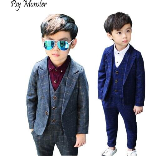 2018 Flower Boys Plaid Wedding Suit Brand England Style Gentle Boy Formal Tuxedos Suit Kids Spring 3Pcs Clothing Set Costume N68