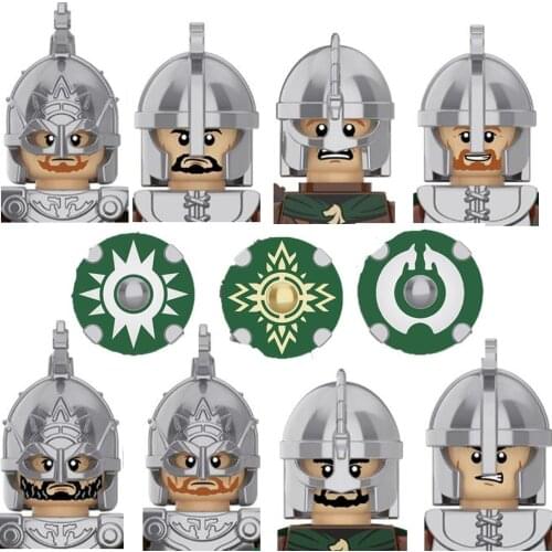 8pcs Lord Rohan Warrior Helmet Shield Weapon Armor Medieval Knight Building Block Mini Man Toys Figure Minifigs