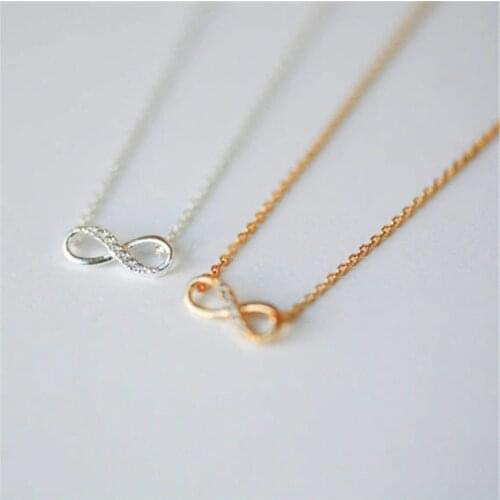 Ahmed New Tiny Infinity Crystal Pendant Necklaces for Women Choker Lucky Number Eight Geometric Gold Silver Long Chain Necklace