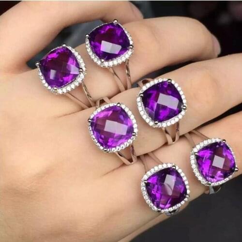 Amethyst ring Free shipping Natural real amethyst 925 sterling silvert Fine purple crystal 10mm gemstone