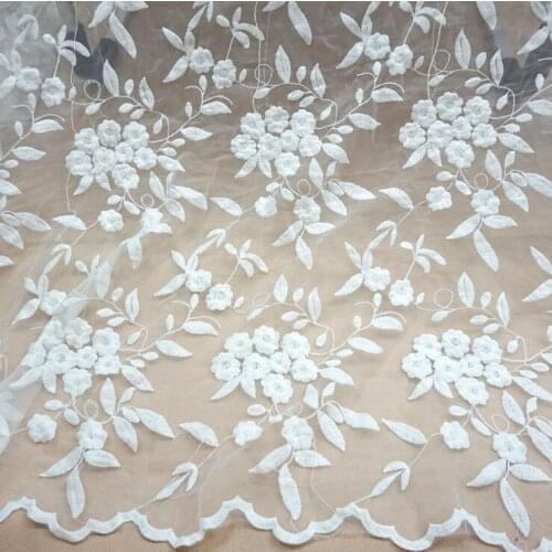 White Flower Lace Cloth Embroidered Womens Summer Cotton Cloth Hollow Lace Fabric Organza Floral Lace