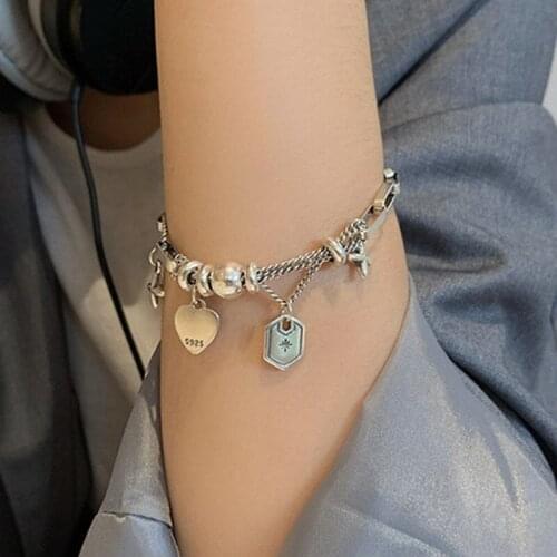 Retro Personality Simple All-Match Jewelry Shield Star Love Bead Bracelet For Women Feature Namour Charm Gift All Seasons