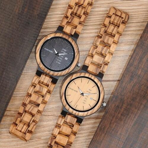 BOBO BIRD Men Watch Wood Craft Bracelet Quartz Movement Calendar Clock Gift to Him Wooden Strap Wristwatches Dress relogio B-O26