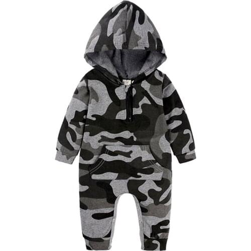 Spring Autumn Infant Baby Boys Girls Camouflage Hooded Rompers Baby Clothes Long Sleeve Rompers Newborn Baby Boys Girls Rompers