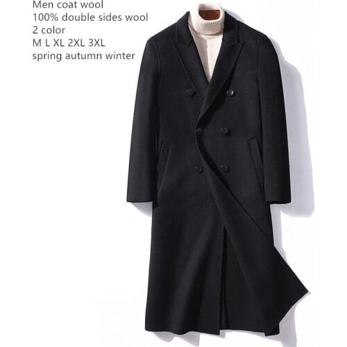 Naizaiga 100% Wool double breasted solid Black Gray double-sides X-Long Men coat winter Father Windbreaker Overcoat , MSF3