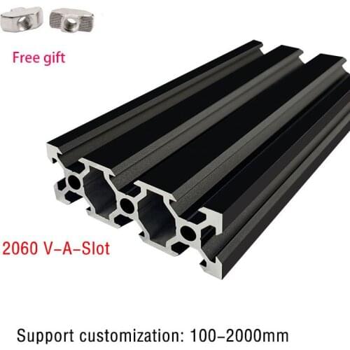 2pcs 2060 V-Slot Aluminum Profile Extrusion Frame Anodized 200-1000 Length Black CNC Laser Engraving Machine 3D Printer Furnitur