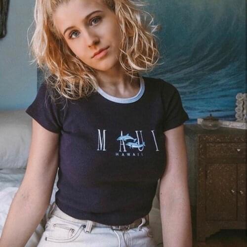 Whale Embroidery Super Chic T Shirts Women College Girls High Quality Crop Tops New Summer Streetwear Skinny Graphic Tees Teens