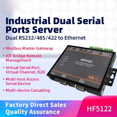 HF5122 RJ45 RS232/485/422 Serial To Ethernet Free RTOS Serial 2 Port Transmission Converter Serial Server（equal to 2pcs HF5111B