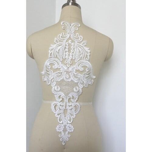 1pc 51X 25CM Ivory Rayon Wedding Dress Back Piece Cording Lace Applique Lace Trim Wedding Dress DIY Lace Accessories