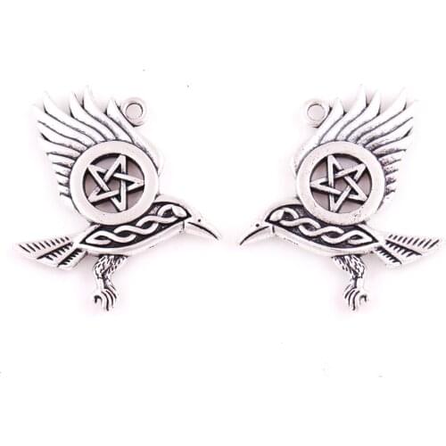 Flying Raven Pentacle Pendant Antique Silver Dark Moon Morrigan Crow Magic Amulet