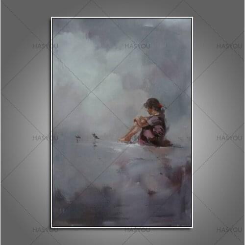 Cute girl Hand Painted Modern Abstract Oil Painting On Canvas beautiful portrait picture Wall Art For Living Room Home Decora