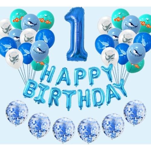 Ocean World Animal Balloons Shark Whale Dolphin Clownfish Latex Balloons Marine Theme Happy Birthday Party Decorations Supplies