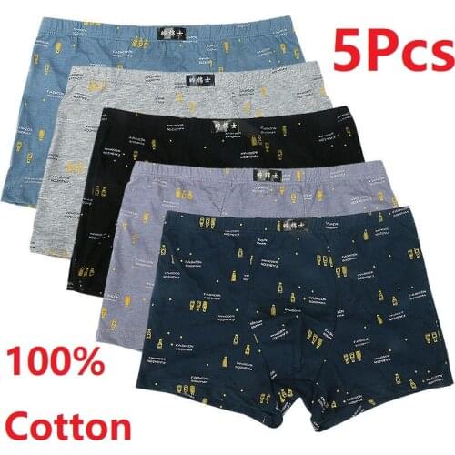 5Pcs/Lot Mens Boxer Underwear Mens 100% Cotton Boxer Shorts Comfortable Mens Panties Wine Bottle Printed Mens Underwear L-4XL