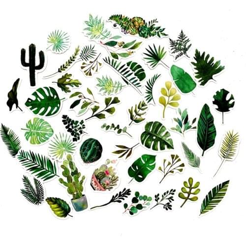 5 Sets = 300PCS Plant Green Leaf Stickers Ins Wind Small Fresh Stickers Water Cup Mobile Phone Notebook Stationery Stickers