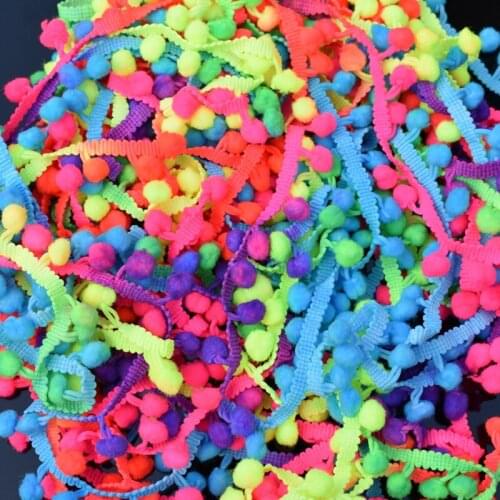 Iridescence Embroidered Trim Ribbon 2CM Pom Pom Ball Fringe Ribbon Crafts Space Dye Lace DIY Sewing Accessories Decoration