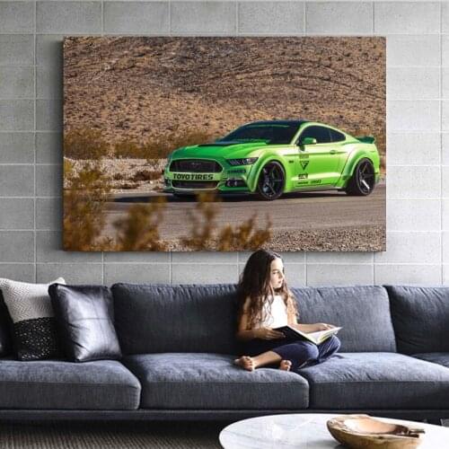 Fords Mustang Green Side View Muscle Cars Vehicles Wallpaper Posters and Prints Wall Art Canvas Paintings For Living Room Decor