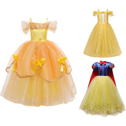 Girls Princess Bell Dress For Birthday Wedding Party Kids Halloween Cosplay Costume Children Snow White Robe Fille Dresses 4-10Y