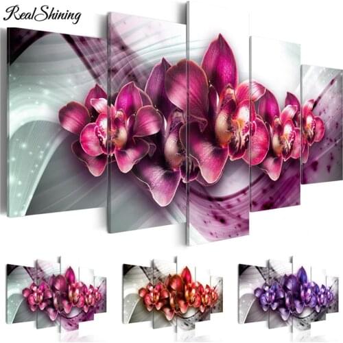 Full drill square round Diamond Embroidery 5 Pieces Butterfuly Orchid Diamond Painting Cross Stitch Mosaic Modular Picture F960