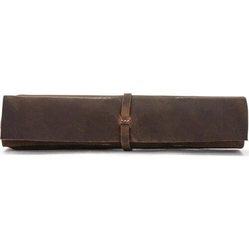 Roll Pen Pouch Vintage Genuine Leather Roll-Up Pencil Case Storage Bag Pen Curtain Protection Pouch