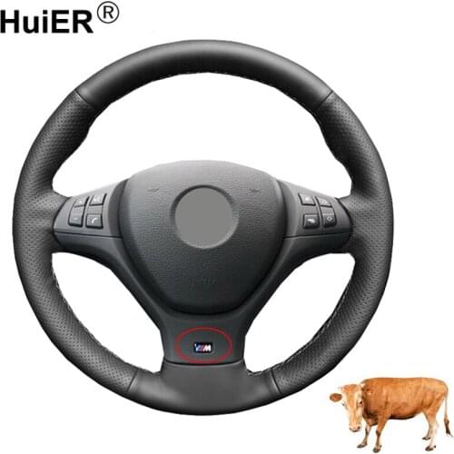 Hand Sewing Car Steering Wheel Cover Wrap Cow Leather Volant For BMW M Sport X5 E70 M50d 2006-2012 2013 X6 E71 2009 2010-2014