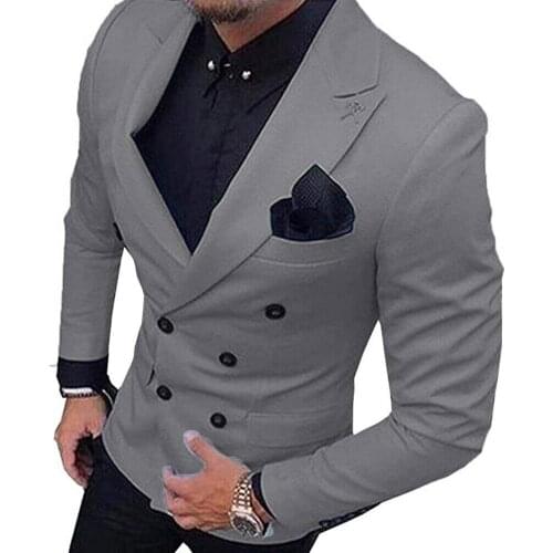Grey Formal Double-Breasted Jacket Mens Blazer Suit Jacket 1 Pieces Notch Lapel For Weeding Party (Only Jacket)