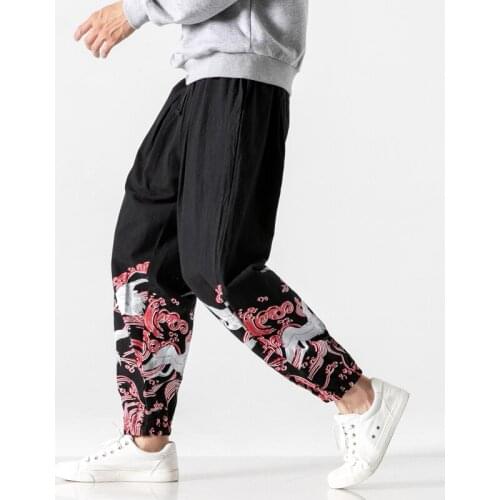 Fashion Mens Loose Harem Pants Men 2021 Cotton Linen Chinese Style Trousers Male Jogging Pants Loose Print Oversize Pants