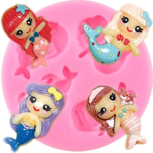 Mermaid Silicone Mold Fondant Cake Decorating Tools Cupcake Topper Molds Polymer Clay Candy Mould Chocolate Gumpaste Moulds