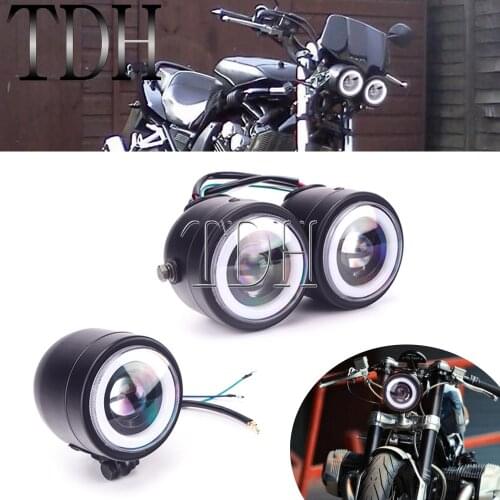 Led Motorcycle Single/Dual Dominator Headlight Headlamp Angel Eye Head Light For Harley Street Bob Cafe Racer Chopper Honda Dyna