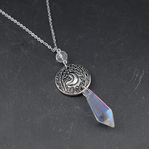 Silver Moon Crystal Pendant For Women Summer Bohemia Necklace