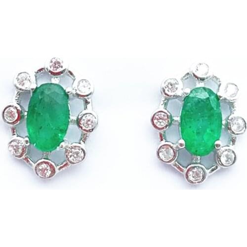 Luxury Created Emerald Earrings Genuine Real Solid Pure 925 Sterling Silver New Fashion For Women