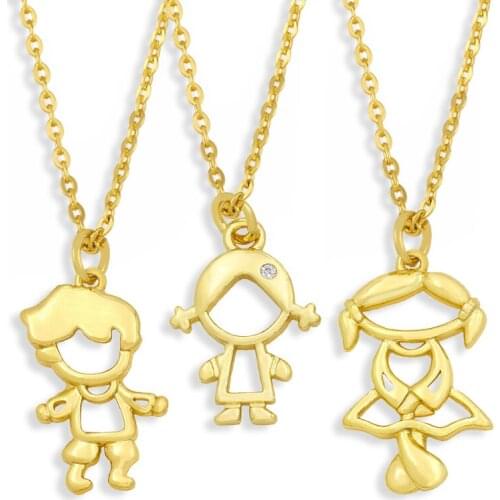 FLOLA Gold Chain Boy and Girl Necklace Pendant Copper Small Cute Friendship Necklaces Gift Family Jewelry nkew40