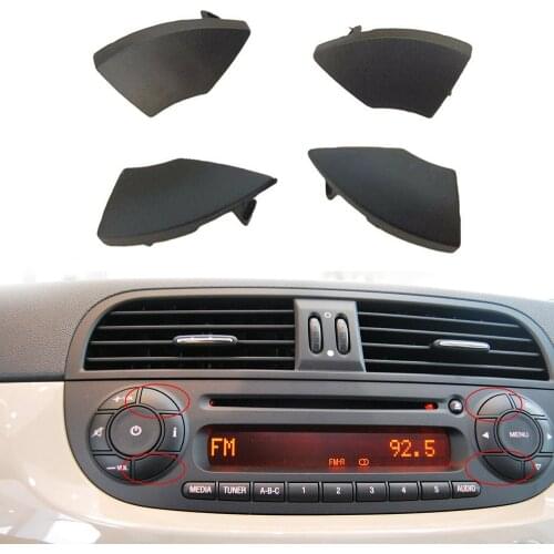 4X Black Buttons Trim Cover Button Black Trim Mold Cover Removal For Fiat 500 Radio Cd Button Black Trim Mold Cover
