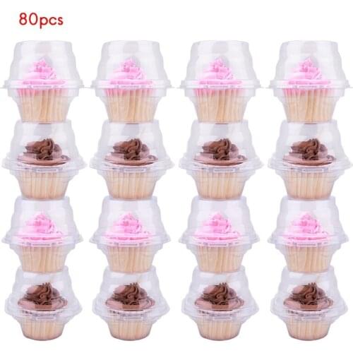 80 Pack Individual Cupcake Containers Disposable with Connected Lid Stackable Single Cupcake Boxes Clear Muffin Holders