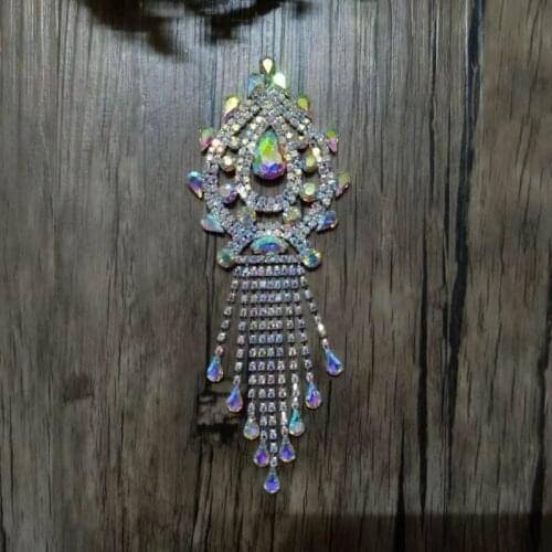 Free Shipping 12pcs/lot 6.5'' Crystal AB Rhinestone Applique Bridal Sash Rhinestone Patch Apparel Buckle LSAP020