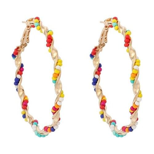 Bohemian Fashion Color Rice Bead Round Earrings Womens Handmade Earrings Womens Wedding Jewelry Accessories