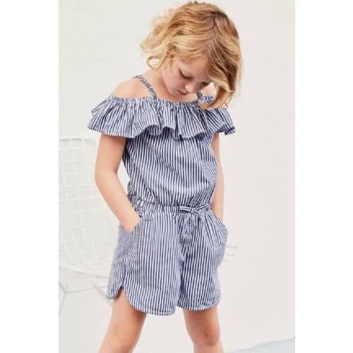 Brand New Toddler Infant Child Kid Baby Girl Stripe Off Shoulder Romper Jumpsuit Pocket Clothes Ruffled Sunsuit Outfit 1-6Y