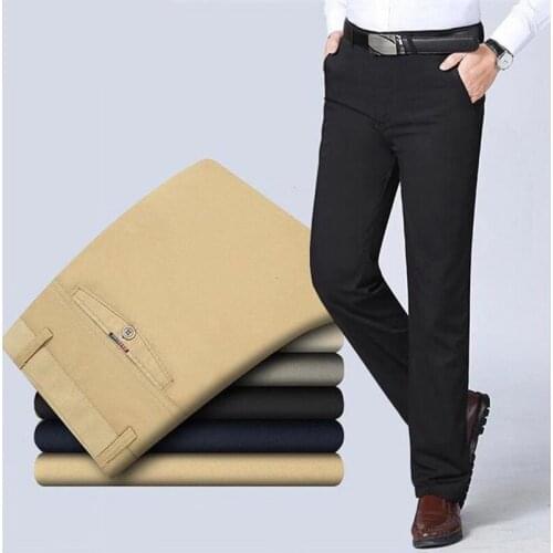 Men Dress Pants Summer Thin Suit Pants Cotton Man Pants Dress Business Casual Slacks High Waist Straight Black Father Dad Pants