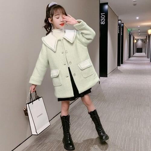 Spring Autumn Girls Cute Princess Coat Teenage Kids New Thick Warm Overcoat Children Casual Plaid Doll Collar Outwear 5 6 12 14y