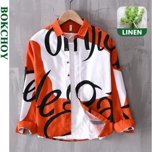 Cotton Linen Men Shirt Breathable Men Long Sleeve Shirt 2020 New Casual Shirts Loose Trendy Print