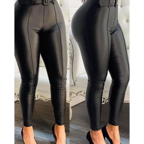 Faux PU Leather Women Pencil Pants Side Split Bodycon High Waist Tight Trouser Black Winter Legging Sexy Pants Women Legging