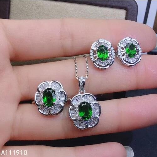 KJJEAXCMY fine jewelry 925 sterling silver inlaid Natural Diopside Necklace Ring Earring fashion Suit Support Test exquisite