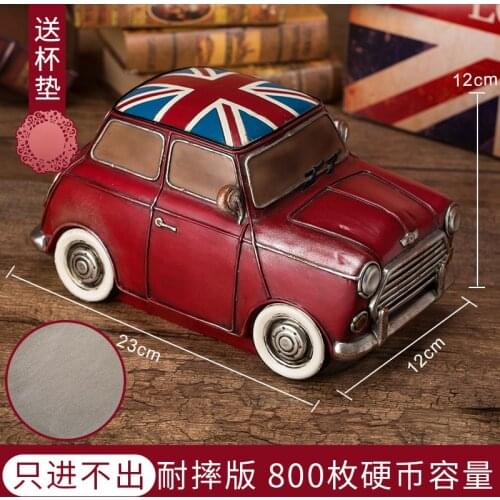 Large-Capacity Piggy Bank Retro Car Piggy Bank Fall-Resistant Piggy Bank Desktop Ornaments Boy Gift Photography Props